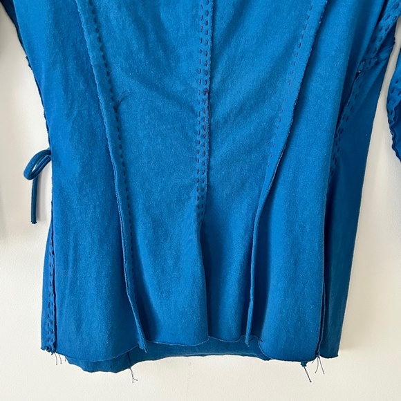 Anthropologie Project Alabama Green T Cotton Blue Floral Handmade Wrap Top - Picture 14 of 16